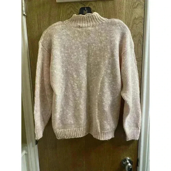 Vintage Ashley S Pink White Heathered Knit Sweater With Pearl Button Mock Neck S - Picture 12 of 14